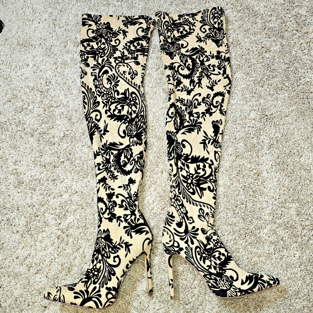 Liliana Tan and Black Thigh High Boots